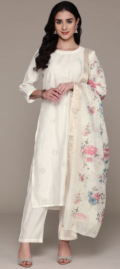 White and Off White color Salwar Kameez in Silk fabric with Embroidered, Resham, Sequence, Thread work